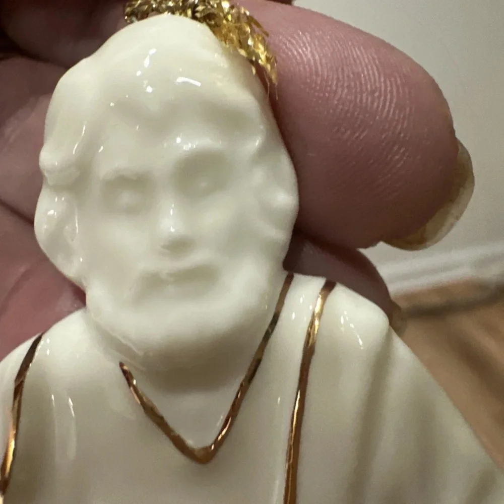Ceramic Nativity Christmas Ornament Mary Jesus Joseph 5” X 3”